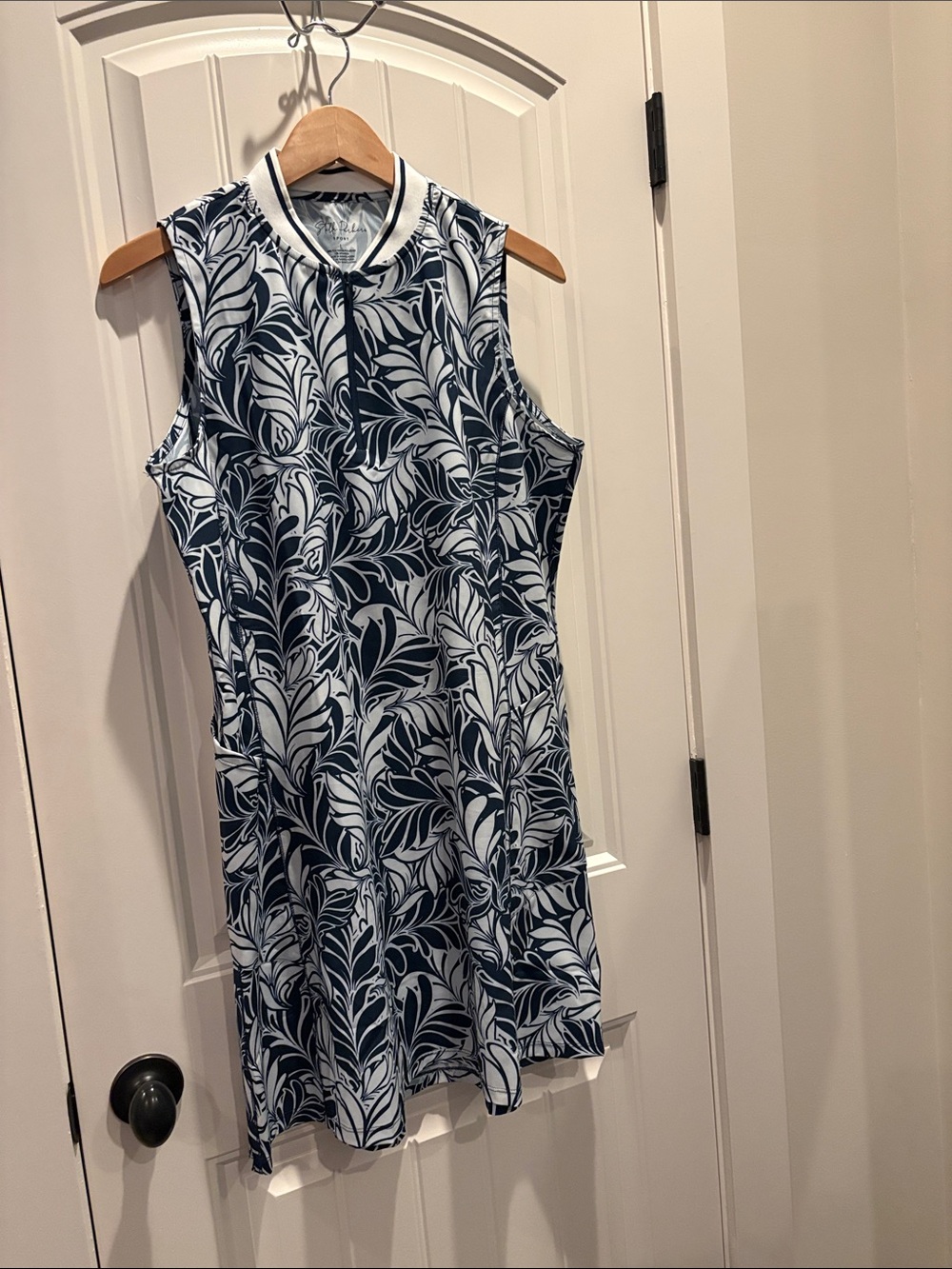 Sleeveless Navy Leaf-Print A-Line Dress